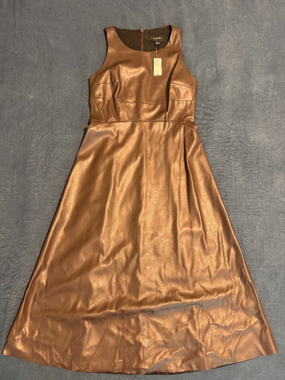 NWT Banana Republic Brown Vegan Leather Fit & Flare Midi Dress Size 4